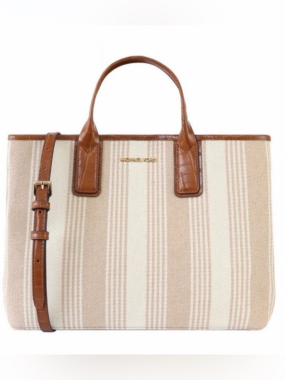 Michael Kors Greenwich Medium East-West Striped Canvas Tote Bag